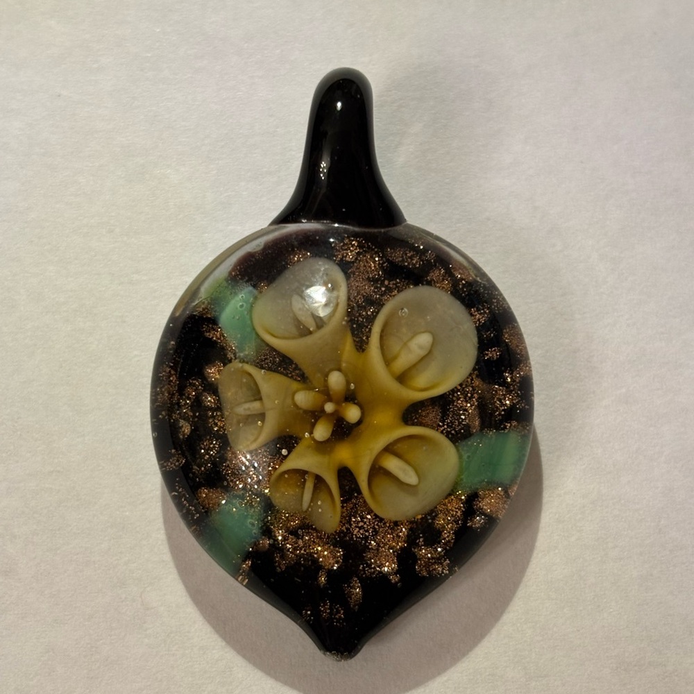 Black n Gold Hand Blown Glass Pendant